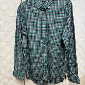 Ralph Lauren Green Pink Plaid Button Down Shirt Medium